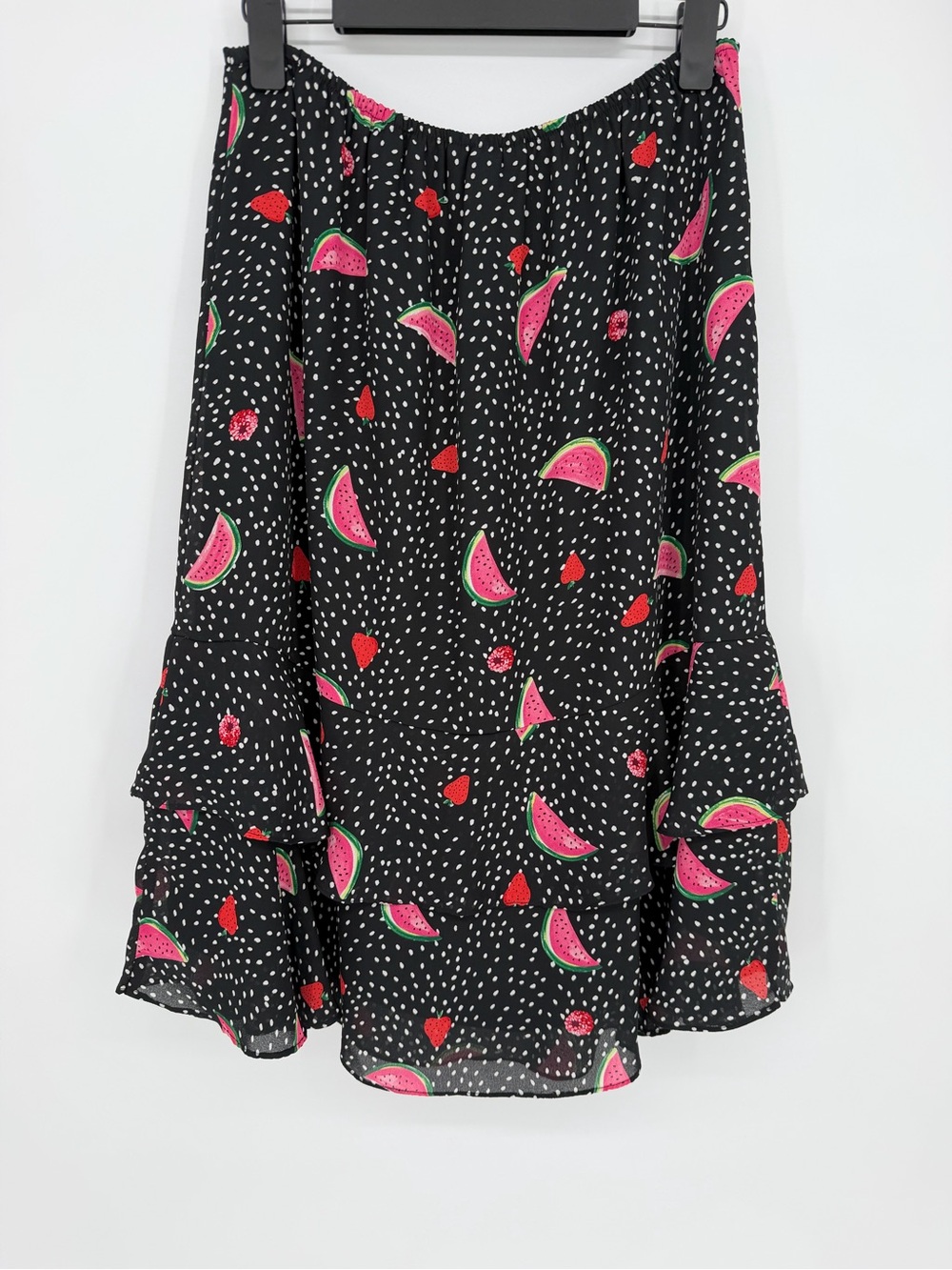 Christopher & Banks Black Maxi Skirt with Pink & Green Watermelon Print - Picture 7 of 15